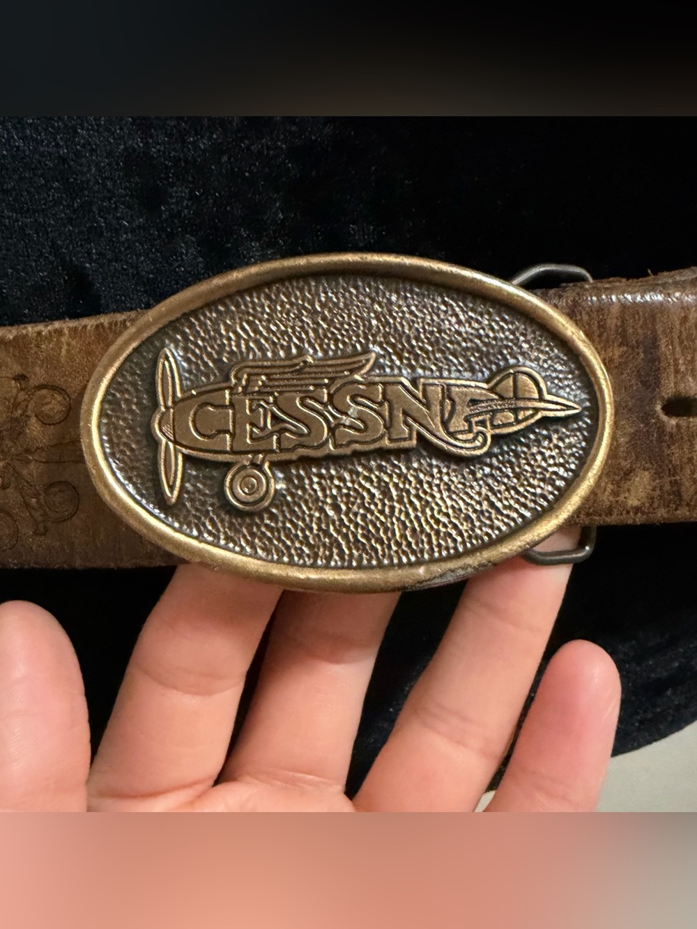 Vintage Cessna Airplane Belt - 1970’s made In USA Leather Belt With Brass Buckle - Picture 3 of 13